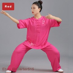 Womens Martial Arts Tai Chi Uniform Loose Kung Fu Suit Sets Flower Embroidery