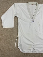 Taekwondo Uniform Mens Size 48 Relaxed Fit V-Neck Side Slit Drawstring White