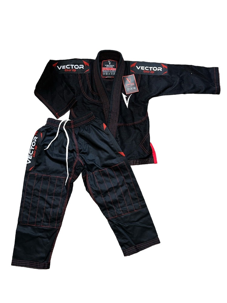 Vector Sports Gear Attila Black Brazilian Jiu Jitsu Gi Top Pants Set K1 No Belt