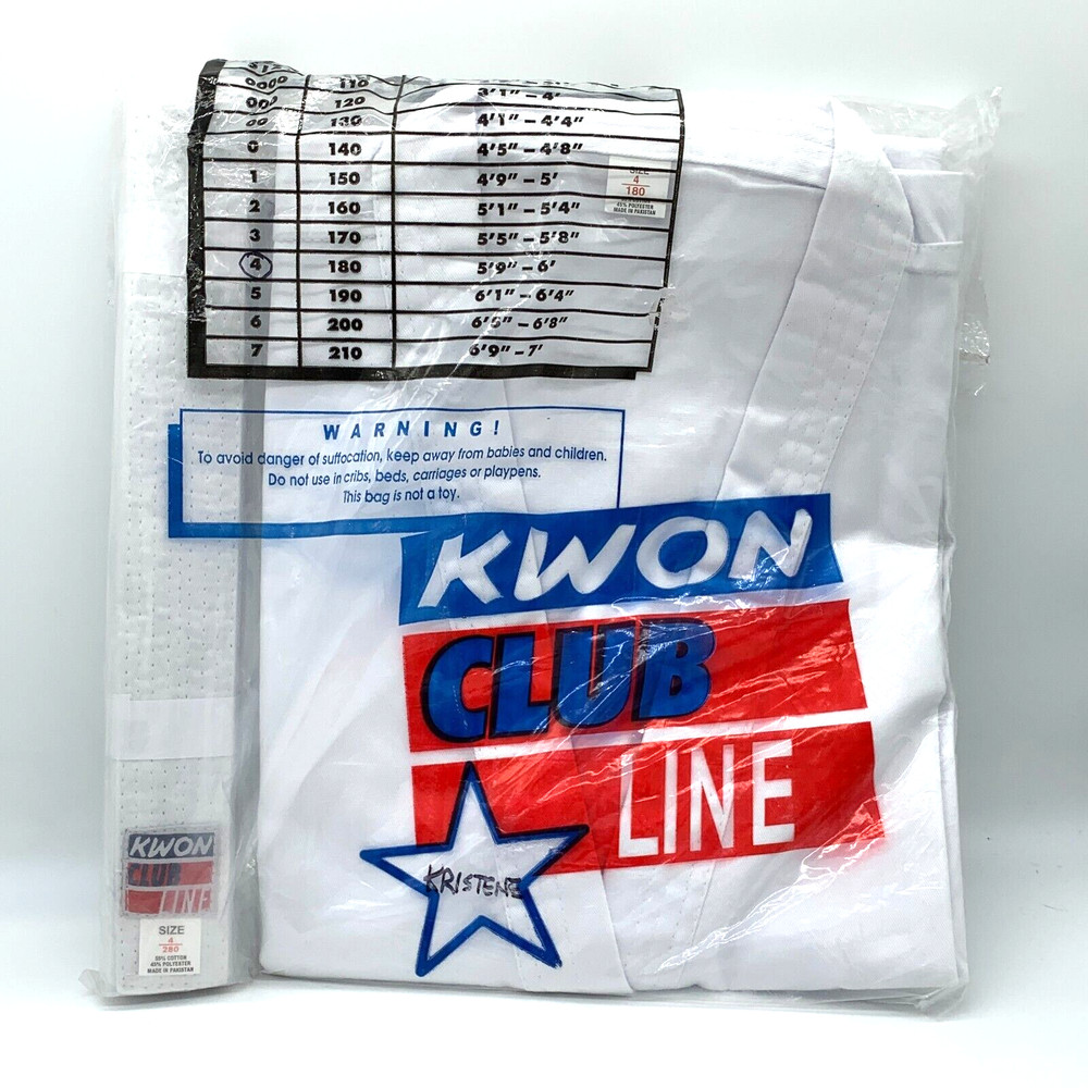 Kwon Club Line Uniform Size 4 180lbs 5’9″-6′ Martial Arts Karate Gi Dobok NEW
