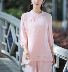 New Women Tai Chi Top+pant Martial Arts Kung Fu Yoga Uniform Cotton Linen Sports