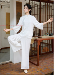Womens Cotton Linen Kung Fu Tai Chi Uniform Martial Arts yoga Wear Summer Suit