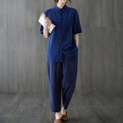 New Women’s Tai Chi Yoga Outfits Set Top+Pants Martial Arts Kung Fu Linen Suit
