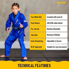 Elite Sports IBJJF Ultra Light BJJ Brazilian Jiu Jitsu Gi for Kids with Presh…