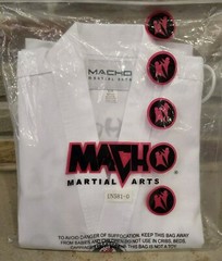 Macho Martial Arts Uniform – White – Tie Front Unisex Karate Brand New – Size 0