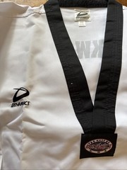 Dynamics White with Black Trim/V-neck Taekwondo Uniform Size 8 (220 Cm)