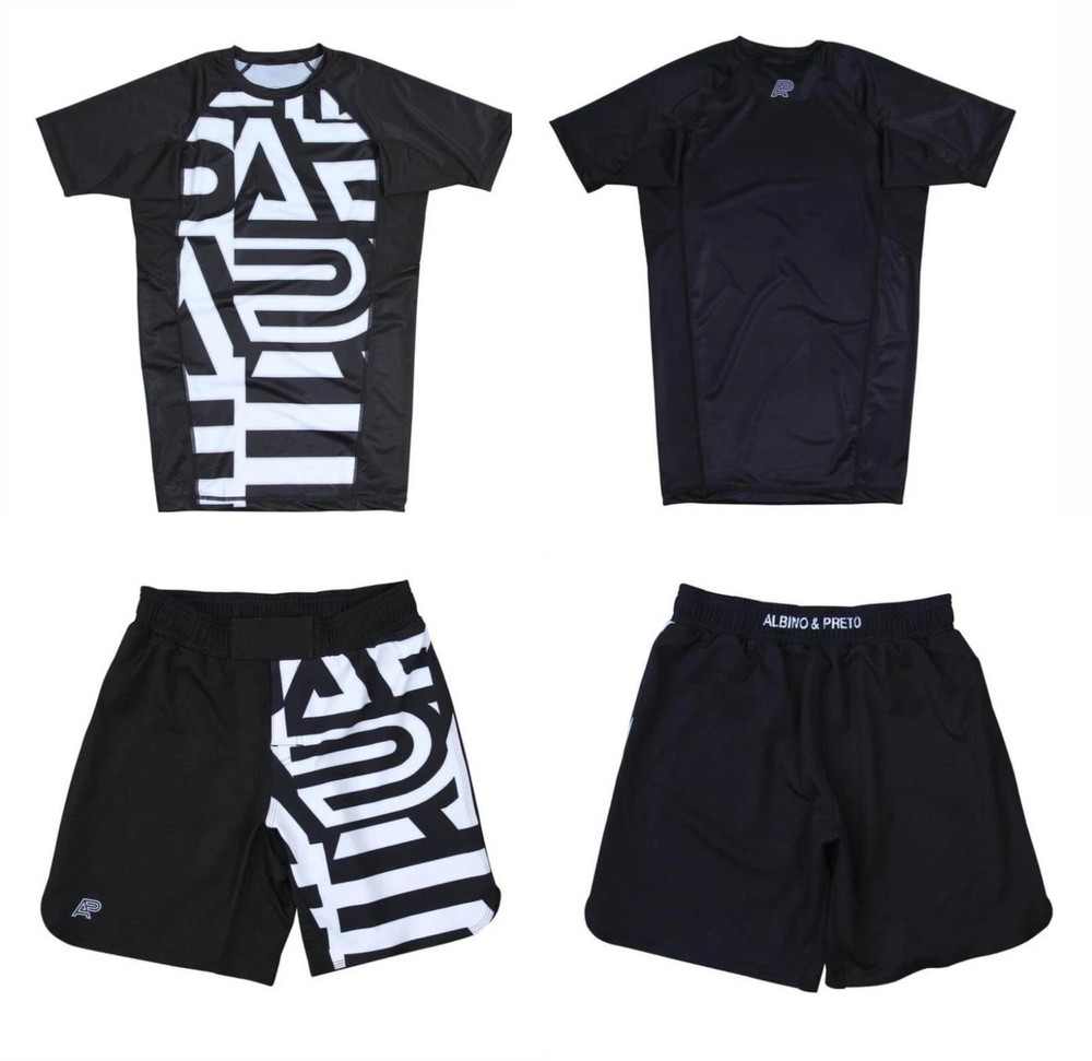 Albino and Preto Batch 19 Distract and AttaRash Guard SS & Shorts No Gi Bjj