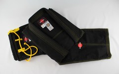 KANKU Black BJJ Gi with yellow, red, or black stitching jiu jitsu uniform pearl