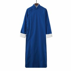 Men’s Chinese Robe Kungfu Taiji Long Coats Gown Casual Retro Outwear Cross Talk
