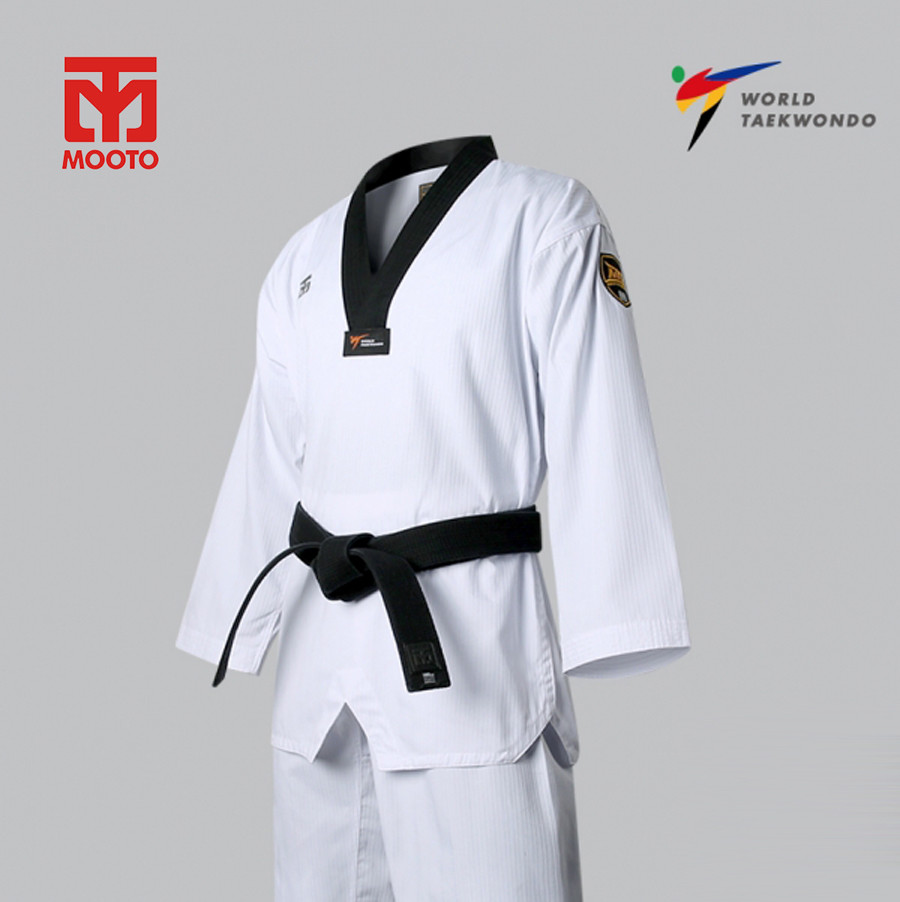 Mooto Official Taekwondo Karate Hapkido Uniform Dobok Gi Black Collar Kid Adult
