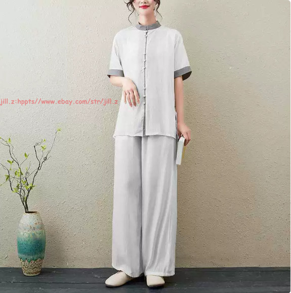 Women Short Sleeves Tai Chi Suit Morning Exercise Uniform Kung Fu Clothes Sets