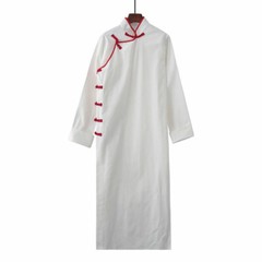 Men’s Chinese Robe Kungfu Taiji Long Coats Gown Casual Retro Outwear Cross Talk