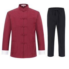 2PCS Mens Traditional Chinese Tang Suit Coat Pants Kung Fu Wingchun Uniform New
