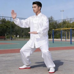 Luxurious Unisex Long Sleeve Tai Chi Uniform Set in Korean Silk – Size XX-Large