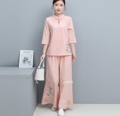 New Women Tai Chi Top+pant Martial Arts Kung Fu Yoga Uniform Cotton Linen Sports