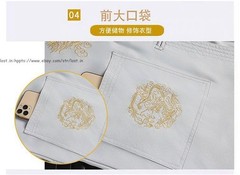 Mens Retro Tang Suit Hanfu Summer Chinese T-Shirt+Pants Sets Tai Chi Embroidered