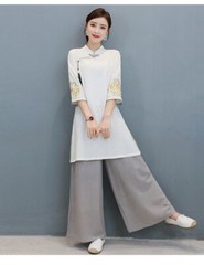 Womens Casual Cotton Linen Yoga Tai Chi Sets Uniform Martial Arts Kung Fu Suit