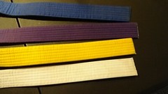 Karate Martial Arts Uniform Jacket & 4 Belts Blue Purple Yellow White & Headband