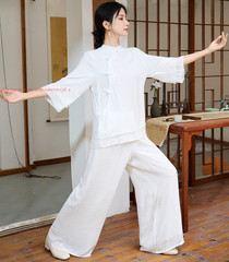 Womens Cotton Linen Kung Fu Tai Chi Uniform Martial Arts yoga Wear Summer Suit