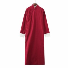 Men’s Chinese Robe Kungfu Taiji Long Coats Gown Casual Retro Outwear Cross Talk