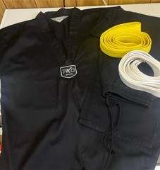 Karate & Tae Kwon Do Uniform (Gi) with a White Belt and Yellow Student Belts