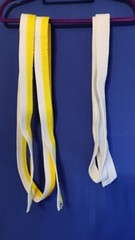 ITF TAEKWONDO UNIFORM SIZE 130 WHITE 2 BELTS- WHITE AND WHITE- YELLOW ZIP