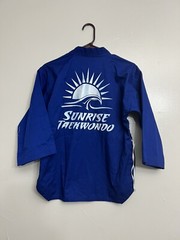Taekwondo Gi Kids Size 1/150 Blue 2-Piece Used. With 2 Belts Green And White.