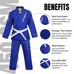 Jiu Jitsu Kimono Preshrunk Training Gi IBJJF Approved Uniform with Belt – Blue