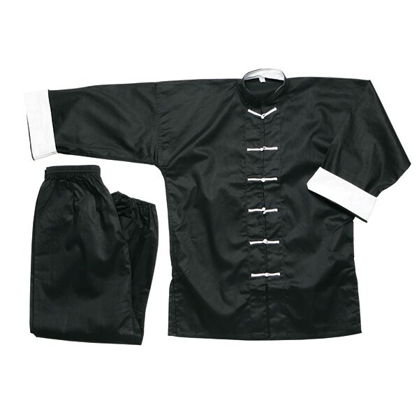 New Kung Fu Uniform Tai Chi Uniform-Black w/ White Knot Cord Frogs buttons