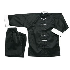 New Kung Fu Uniform Tai Chi Uniform-Black w/ White Knot Cord Frogs buttons