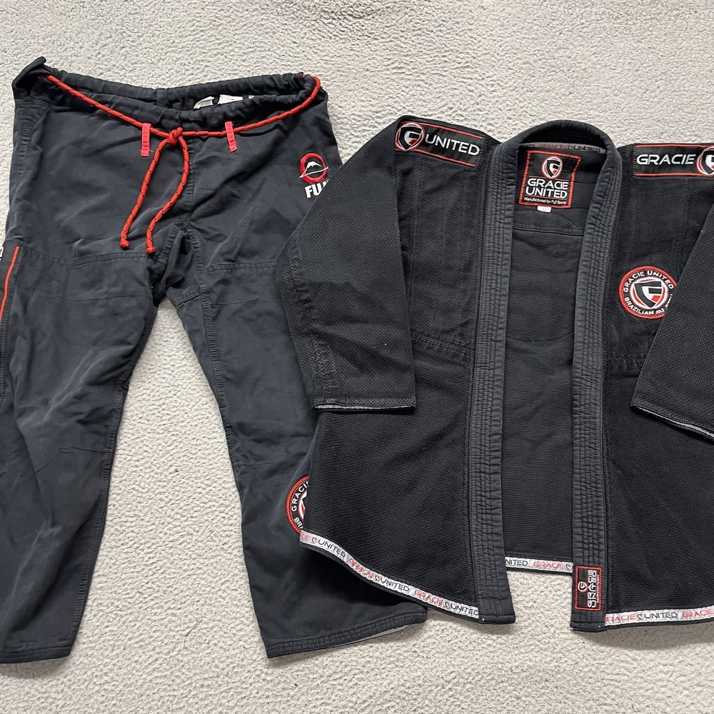 Gracie United Gi Set Adult A3 Black Jiu Jitsu Ripstop MMA Grappling *No Belt