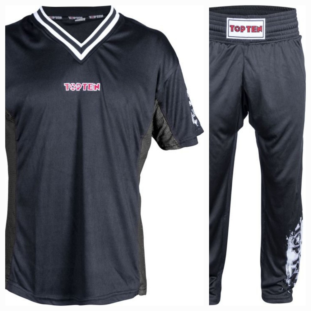 TOP TEN SPORT KARATE KICKBOXING Model SLIM FIT Black White logo Uniforms Gi TKD
