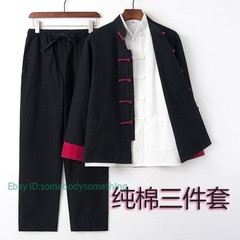 3 Pieces Cotton Tang Suit New Tai Chi Uniform Wing Chun Kung Fu Jacket and Pants