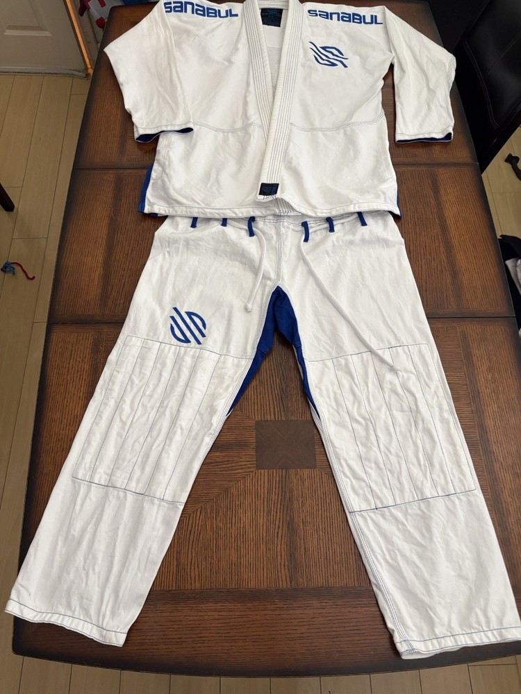 Sanbul Essential Gi A3 White & Blue Jiu Jitsu BJJ Kimono Uniform Jacket Pants