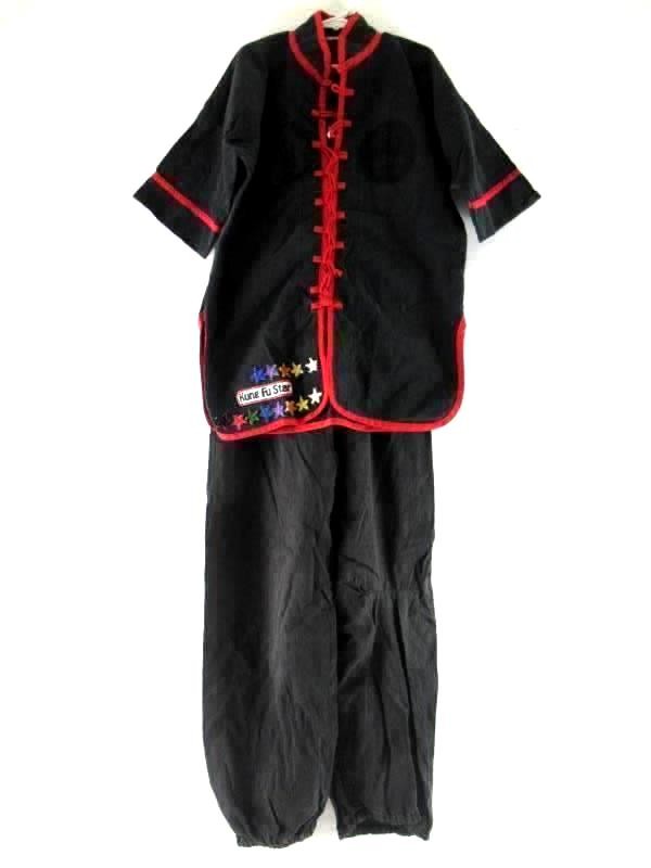 Vintage Youth Kung Fu Costume Set Black Red Trim Size Small Pre-Owned