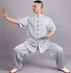 Men Summer Breathable Short Sleeve Kung Fu Shirts Wing Chun Training Vintage