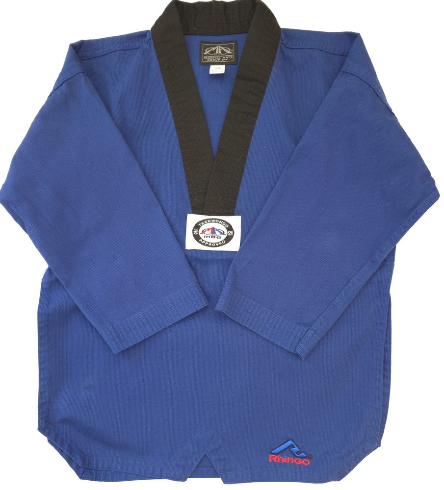 Rhingo Blue Taekwondo Uniform Top Only Youth Size 0 Black Collar MAG