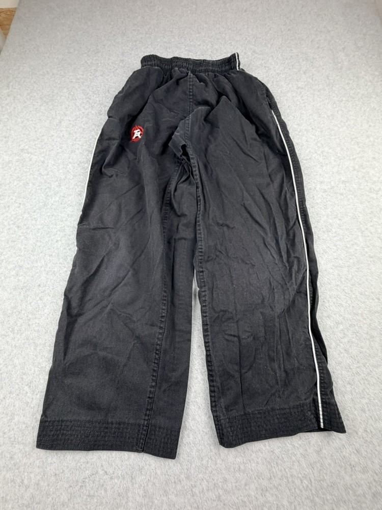 Martial Arts Training Pants Unisex Small Black White Elastic Drawstring Side