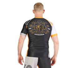 Fuji Linear Lockdown MMA BJJ Jiu Jitsu Short Sleeve SS Rashguard – Black/Orange