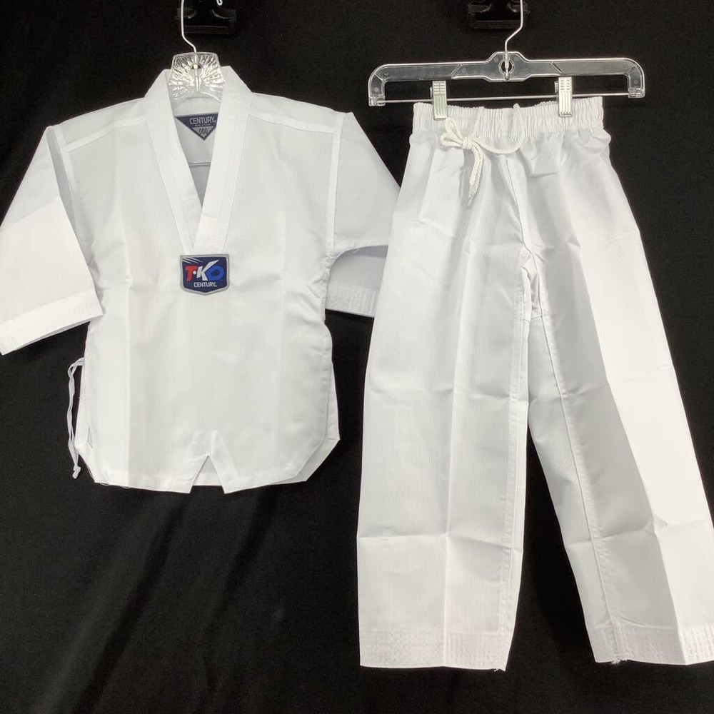 TKD CENTURY Unisex Kids Uniform White V Neck Short Sleeve Drawstring