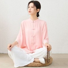 Yoga Suit Cotton and Linen Zen Suit Stand-up Collar Medium-sleeved Top