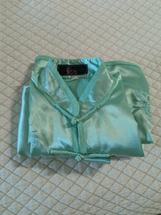Satin Uniform, tai chi kung fu wing chun, top pants belt, green, short sleeve