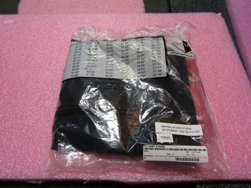 0463-010000 CENTURY 6 OZ. LIGHTWEIGHT STUDENT UNIFORM- BLACK SIZE 000