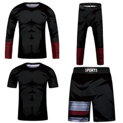 Kids Brazilian Jiu-Jitsu BJJ MMA Rashguard Shorts Set Anime Fighter DBZ