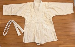 Judo Uniform Set (top And Bottom), Size 3, With White Belt, Cream Color.