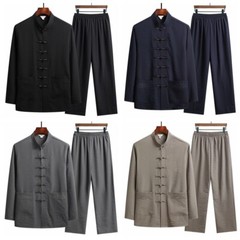 Men Chinese Tang Suit Tai Chi Set Kung Fu Long Sleeve Shirt and Pant Uniform