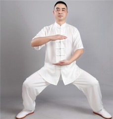 Men Summer Breathable Short Sleeve Kung Fu Shirts Wing Chun Training Vintage