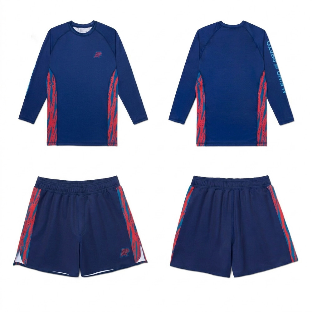 A&P WRASSE LS RASHGUARD & TRINING FITTED SHORTS JIU JITSU NAVY – ALBINO & PRETO