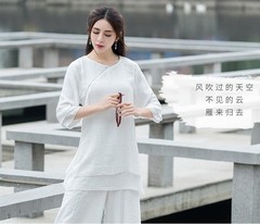 Women Tai Chi Yoga Outfits Set Top+pants Martial Arts Kung Fu Linen suit Vintage