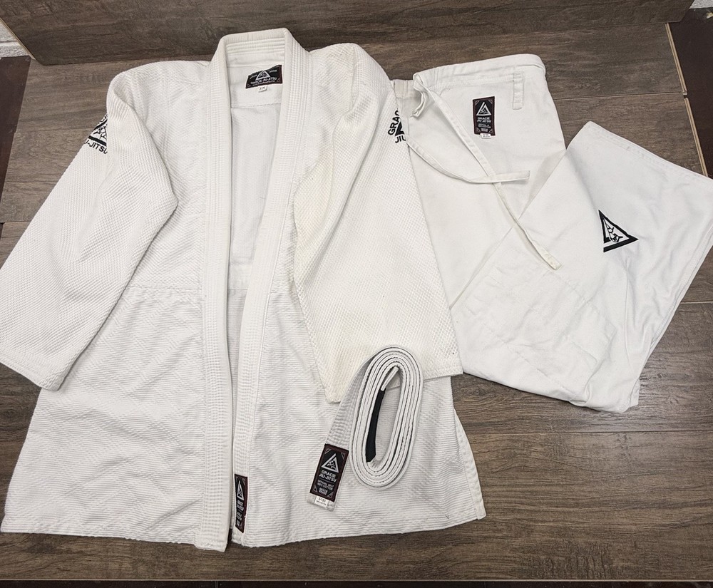 Gracie Jacket Mens Jiu-Jitsu BJJ Gi 5/180 White Official Kimono Top w/Pants Belt